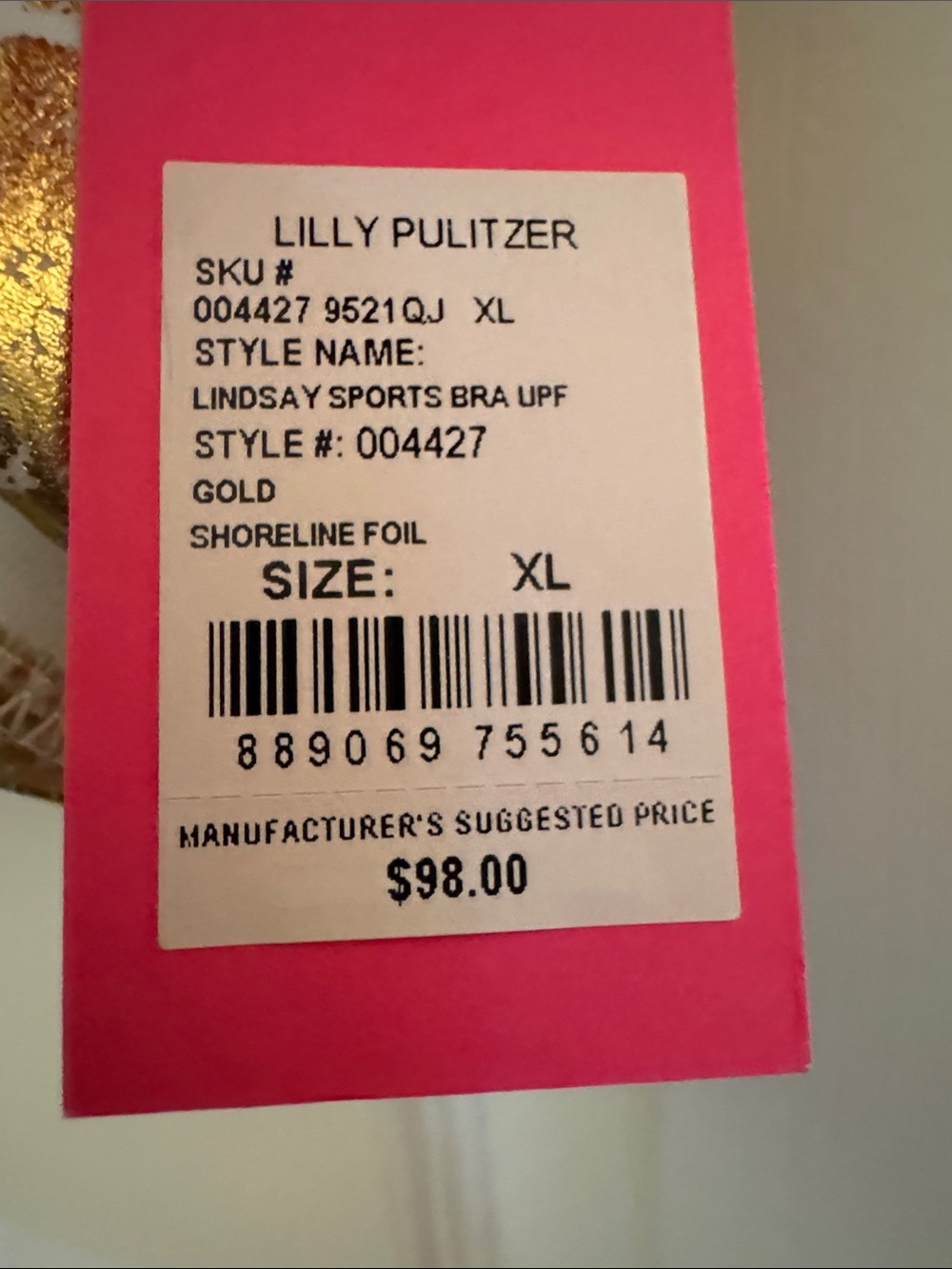 NWT Lilly Pulitzer Lindsay Sports Bra Gold Shoreline Foil - Picture 6 of 9